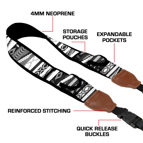 Adjustable Camera Strap w/ Cushioned Neoprene & Storage Pockets - Southwest Grey