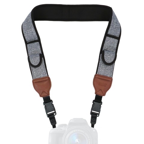 USA GEAR TrueSHOT Camera Neck Strap with Accessory Pockets (Grey Woven Pattern) - Grey Woven Pattern