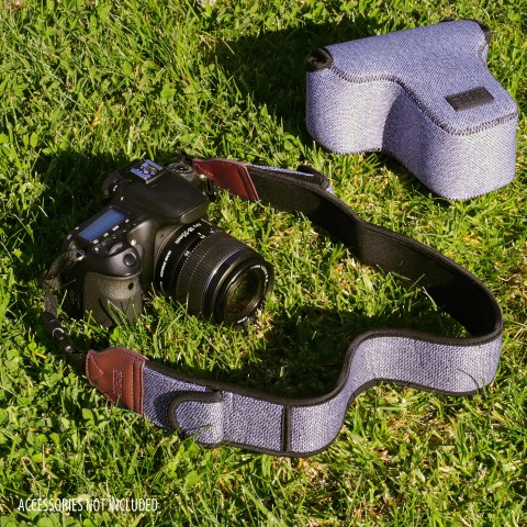 USA GEAR TrueSHOT Camera Neck Strap with Accessory Pockets (Grey Woven Pattern) - Grey Woven Pattern