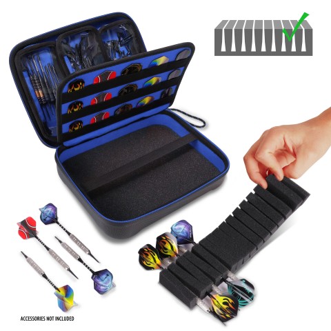 USA GEAR XL Hard Shell Dart Case, Dart Holder for 15 Darts & Accessories - Blue - Blue