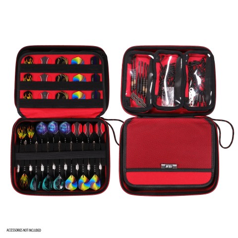 USA GEAR XL Hard Shell Dart Case, Dart Holder for 15 Darts & Accessories - Red - Red