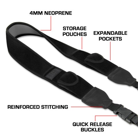 Adjustable Camera Strap w/ Cushioned Neoprene & Storage Pockets - Black