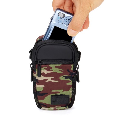 Compact Camera Bag with Waterproof Rain Cover , Belt Loop & Shoulder Strap  Sling - Camo Green