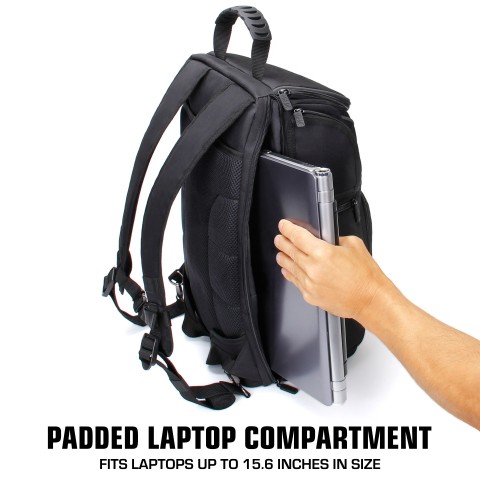 Camera backpack outlet with laptop sleeve